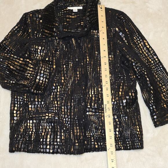 JM Collection Petite 12P Metallic Blazer Jacket Black Gold Bronze Textured - Picture 9 of 12